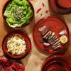 imageOprahs Favorite Things  Santorini Mist Double Bowl Terracotta Reactive Glaze Plates and Bowls Dinnerware Set  Amber Service for Four 16pcsGarnet Red