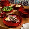 imageOprahs Favorite Things  Santorini Mist Double Bowl Terracotta Reactive Glaze Plates and Bowls Dinnerware Set  Amber Service for Four 16pcsGarnet Red