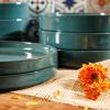 imageOprahs Favorite Things  Santorini Mist Double Bowl Terracotta Reactive Glaze Plates and Bowls Dinnerware Set  Amber Service for Four 16pcsJade