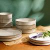 imageOprahs Favorite Things  Santorini Mist Double Bowl Terracotta Reactive Glaze Plates and Bowls Dinnerware Set  Amber Service for Four 16pcsMoonstone White