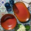 imageOprahs Favorite Things  Santorini Mist Double Bowl Terracotta Reactive Glaze Plates and Bowls Dinnerware Set  Amber Service for Four 16pcsPaprika Red