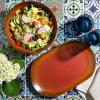imageOprahs Favorite Things  Santorini Mist Double Bowl Terracotta Reactive Glaze Plates and Bowls Dinnerware Set  Amber Service for Four 16pcsPaprika Red