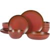 imageOprahs Favorite Things  Santorini Mist Double Bowl Terracotta Reactive Glaze Plates and Bowls Dinnerware Set  Amber Service for Four 16pcsPaprika Red