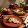 imageOprahs Favorite Things  Santorini Mist Double Bowl Terracotta Reactive Glaze Plates and Bowls Dinnerware Set  Amber Service for Four 16pcsPaprika Red