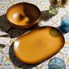 imageOprahs Favorite Things  Santorini Mist Double Bowl Terracotta Reactive Glaze Plates and Bowls Dinnerware Set  Amber Service for Four 16pcsTumeric Yellow