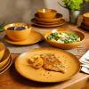imageOprahs Favorite Things  Santorini Mist Double Bowl Terracotta Reactive Glaze Plates and Bowls Dinnerware Set  Amber Service for Four 16pcsTumeric Yellow