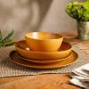 imageOprahs Favorite Things  Santorini Mist Double Bowl Terracotta Reactive Glaze Plates and Bowls Dinnerware Set  Amber Service for Four 16pcsTumeric Yellow