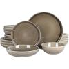imageGibson Elite Mayfair Bay Embossed Double Bowl Dinnerware Set Service for 4 16pcs BlueBerea Taupe