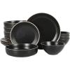 imageGibson Home Dinah 16 Piece Double Bowl Stoneware Embossed Speckled Dinnerware Set  Matte WhiteBlack