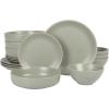 imageGibson Home Dinah 16 Piece Double Bowl Stoneware Embossed Speckled Dinnerware Set  Matte WhiteGreen
