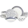 imageGibson Home Oslo Porcelain Chip and Scratch Resistant Dinnerware Set Service for 4 16pcs Plates and Bowls Dishes Sets WhiteWhite  Blue Decorated