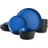 imageGibson Soho Lounge Sofia Coupe Stoneware Dinnerware Set Service for 4 12pcs BlackBlue