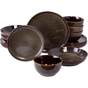 imageGibson Elite Edwina Double Bowl Dinnerware SetDark Green Service for 4 16pcs