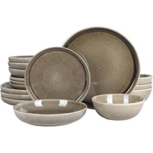 imageGibson Elite Mayfair Bay Embossed Double Bowl Dinnerware Set Service for 4 16pcs BlueBerea Taupe