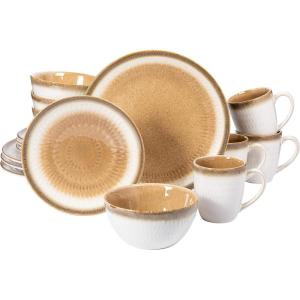 imageGibson Elite Mayfair Bay Embossed Double Bowl Dinnerware Set Service for 4 16pcs BlueOrange