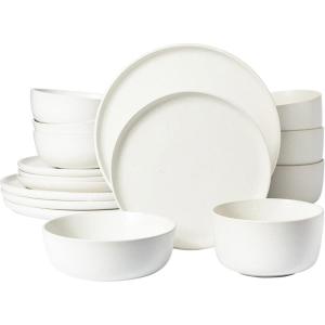 imageGibson Elite Mayfair Bay Embossed Double Bowl Dinnerware Set Service for 4 16pcs BlueSea Salt White