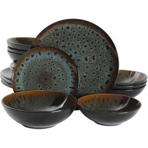 imageGibson Elite Mayfair Bay Embossed Double Bowl Dinnerware Set Service for 4 16pcs BlueTeal