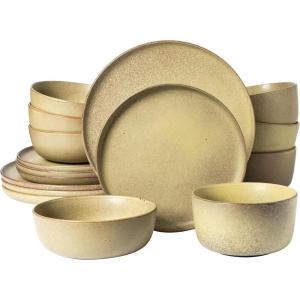 imageGibson Elite Mayfair Bay Embossed Double Bowl Dinnerware Set Service for 4 16pcs BlueToast Cream