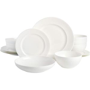 imageGibson Elite Mayfair Bay Embossed Double Bowl Dinnerware Set Service for 4 16pcs BlueWhite