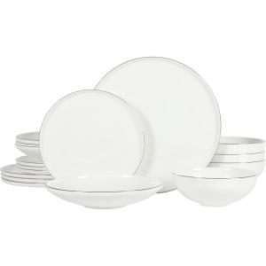 imageGibson Elite Mayfair Bay Embossed Double Bowl Dinnerware Set Service for 4 16pcs BlueWhite w Gold Rim