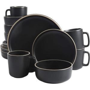 imageGibson Home 12733916R Zuma 16 Piece Round Kitchen Dishes Plates Bowls Mugs Dinnerware Sets Service for Four 16pcs YellowBlack