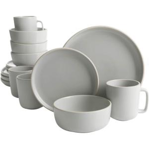 imageGibson Home 12733916R Zuma 16 Piece Round Kitchen Dishes Plates Bowls Mugs Dinnerware Sets Service for Four 16pcs YellowLight Grey