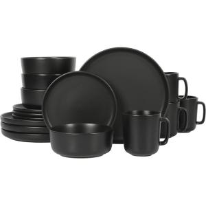 imageGibson Home 12733916R Zuma 16 Piece Round Kitchen Dishes Plates Bowls Mugs Dinnerware Sets Service for Four 16pcs YellowMatte Black