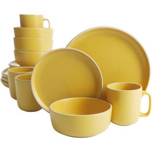 imageGibson Home 12733916R Zuma 16 Piece Round Kitchen Dishes Plates Bowls Mugs Dinnerware Sets Service for Four 16pcs YellowYellow