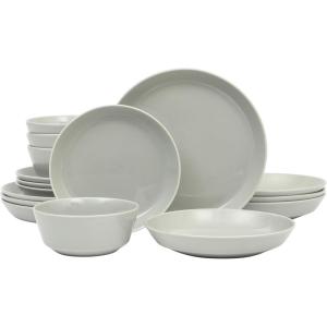imageGibson Home Oslo Porcelain Chip and Scratch Resistant Dinnerware Set Service for 4 16pcs Plates and Bowls Dishes Sets WhiteGrey Summer Shades