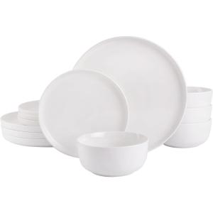 imageGibson Home Oslo Porcelain Chip and Scratch Resistant Dinnerware Set Service for 4 16pcs Plates and Bowls Dishes Sets WhiteWhite 12pcs