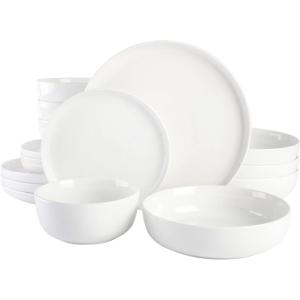 imageGibson Home Oslo Porcelain Chip and Scratch Resistant Dinnerware Set Service for 4 16pcs Plates and Bowls Dishes Sets WhiteWhite