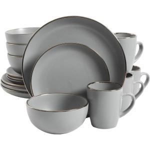 imageGibson Home Rockaway 12Piece Dinnerware Set Service for 4 Grey Matte GreyGold Rim