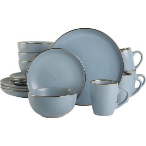 imageGibson Home Rockaway 12Piece Dinnerware Set Service for 4 Grey Matte Matte BlueGold Rim