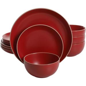 imageGibson Home Rockaway 12Piece Dinnerware Set Service for 4 Grey Matte Matte Red