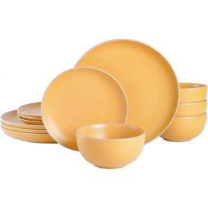 imageGibson Home Rockaway 12Piece Dinnerware Set Service for 4 Grey Matte Yellow
