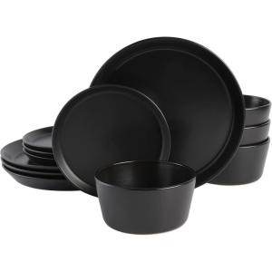 imageGibson Soho Lounge Sofia Coupe Stoneware Dinnerware Set Service for 4 12pcs BlackBlack