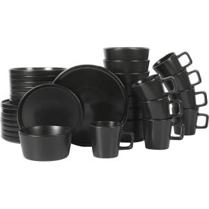 imageGibson Soho Lounge Sofia Coupe Stoneware Dinnerware Set Service for 4 12pcs BlackMatte Black