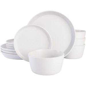 imageGibson Soho Lounge Sofia Coupe Stoneware Dinnerware Set Service for 4 12pcs BlackWhite w Speckle