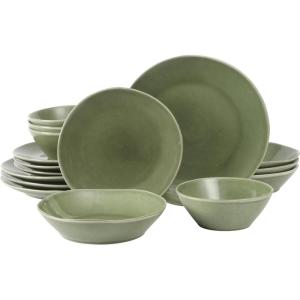 imageOprahs Favorite Things  Santorini Mist Double Bowl Terracotta Reactive Glaze Plates and Bowls Dinnerware Set  Amber Service for Four 16pcsCyprus Green