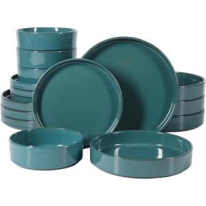 imageOprahs Favorite Things  Santorini Mist Double Bowl Terracotta Reactive Glaze Plates and Bowls Dinnerware Set  Amber Service for Four 16pcsJade