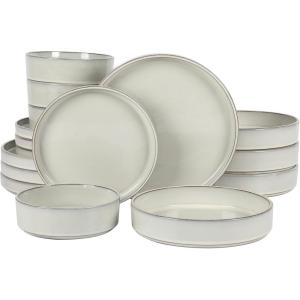 imageOprahs Favorite Things  Santorini Mist Double Bowl Terracotta Reactive Glaze Plates and Bowls Dinnerware Set  Amber Service for Four 16pcsMoonstone White