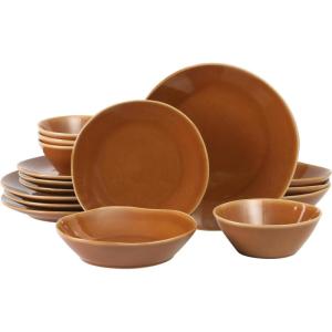 imageOprahs Favorite Things  Santorini Mist Double Bowl Terracotta Reactive Glaze Plates and Bowls Dinnerware Set  Amber Service for Four 16pcsTerracotta Canyon