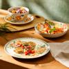imageCassia Bud 16 Piece Double Bowl Hand Painted Stoneware Plates and Bowls Floral Dinnerware SetCassia Bud