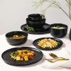 imageGibson Elite James Street Stoneware Matte Reactive Double Bowl Dinnerware Set  Pepper Black Service for 4 16pcs