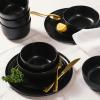 imageGibson Elite James Street Stoneware Matte Reactive Double Bowl Dinnerware Set  Pepper Black Service for 4 16pcs