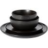 imageGibson Elite James Street Stoneware Matte Reactive Double Bowl Dinnerware Set  Pepper Black Service for 4 16pcs