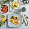 imageGibson Soho Lounge Square Reactive Glaze Stoneware Dinnerware Set Service for 4 16pc BlackwhiteAqua Blue