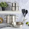 imageKenmore Aiden 10 Piece Brushed Stainless Steel Pots and Pans Cookware Set with Kitchen Tools10Piece Cookware Set w Kitchen Tools