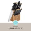 imageMartha Stewart Ruxton 14 Piece High Carbon Stainless Steel Cutlery Knife Block Set wABS Triple Riveted Forged Handle Ashwood Block  LinenBlack W Gold