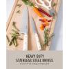 imageMartha Stewart Ruxton 14 Piece High Carbon Stainless Steel Cutlery Knife Block Set wABS Triple Riveted Forged Handle Ashwood Block  LinenLinen W Gold